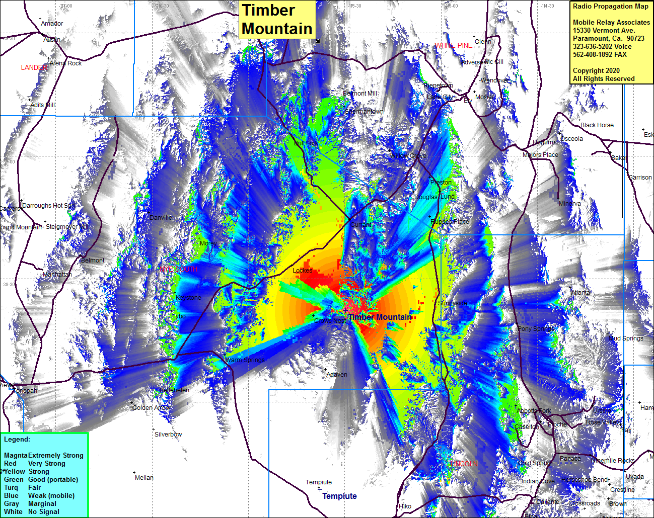heat map radio coverage Timber Mtn I